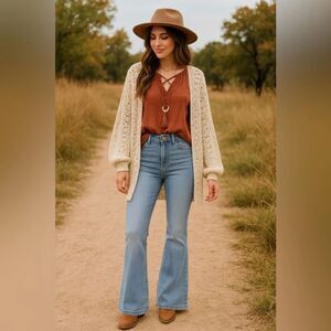 Altar’d State Kane High-Rise Flare Jeans, Y2K Boho Bellbottoms Size 0